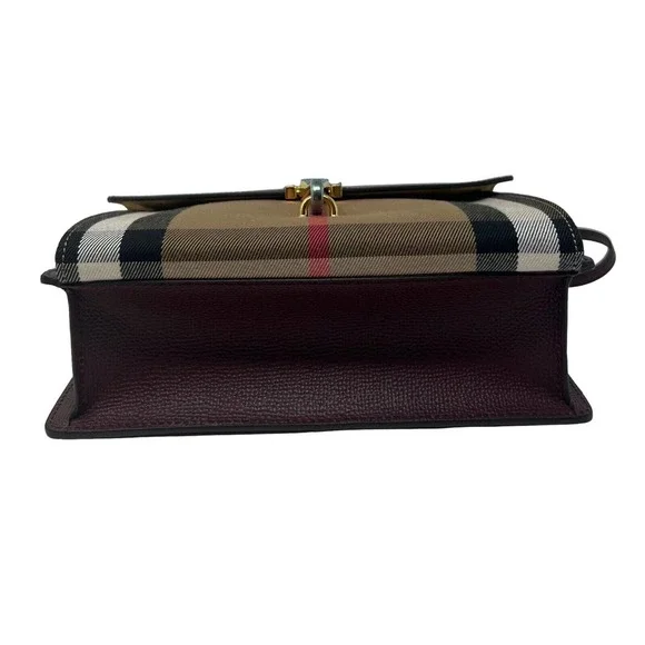 NWT Burberry Small Macken House Check Derby Leather Cross Body Bag Mahogany Red - Picture 5 of 6